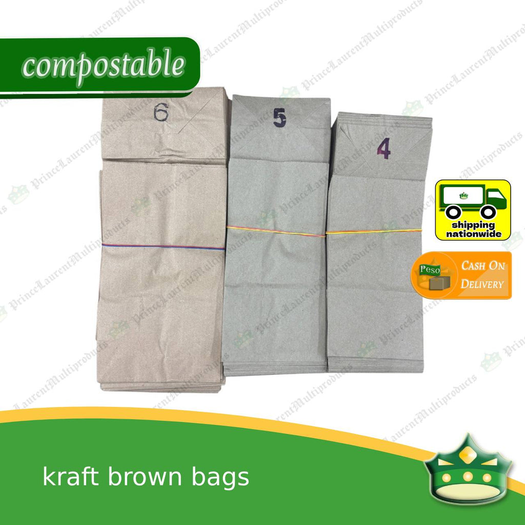 [100 pcs] kraft brown paper bag #4 / 5 / 6 for environment friendly packaging