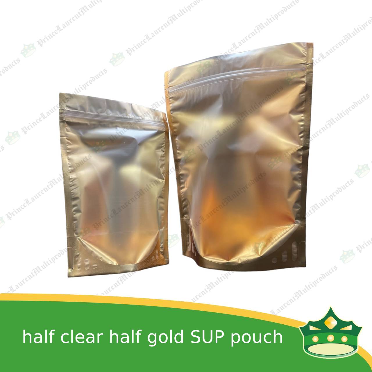 [100 pcs] standup pouch with ziplock half clear half gold 220 x 300 mm for repacking corn, peanuts, anchovies dilis, nuts, sweets, sampaloc, chicharon, snacks, baked goodies