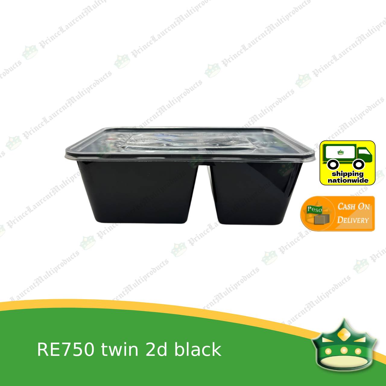 [50 pcs] re750 twin 2d BLACK microwavable container for packed meals, rice meal, packed lunch