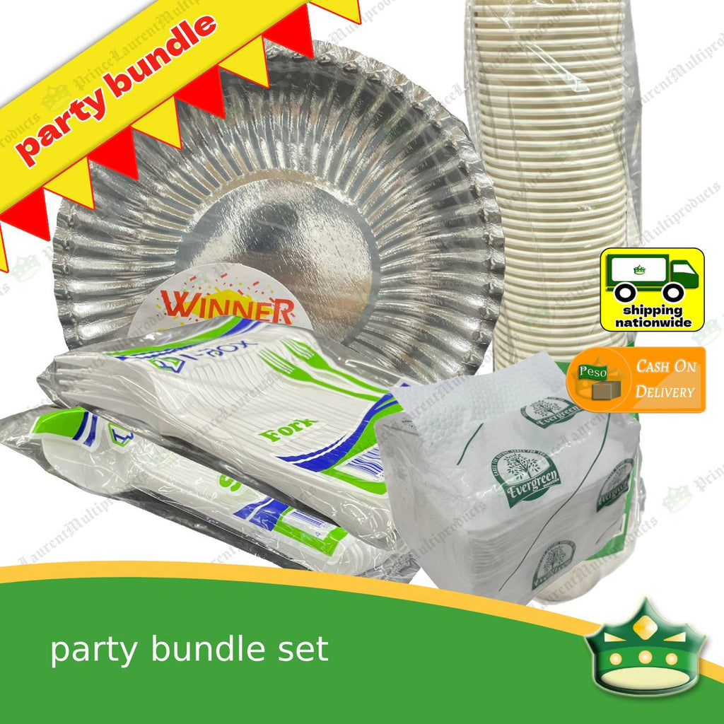 [50 sets] complete bundle of party utensils, plate, cups and tissue for parties, gatherings, events and celebrations