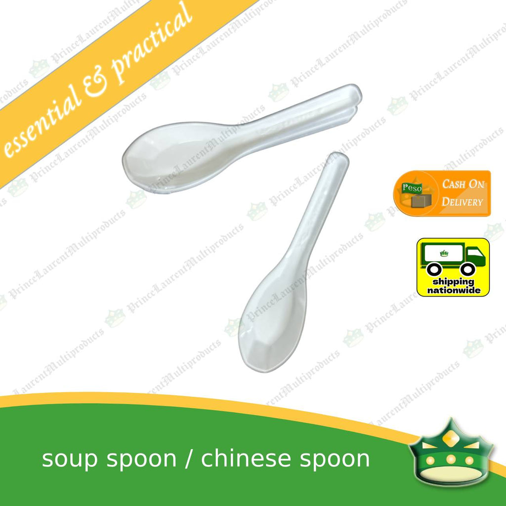 [25 pcs] plastic soup spoon white or disposable Chinese spoon for soups, desserts