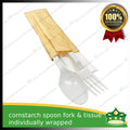 [25 sets] compostable cornstarch spoon fork & tissue individually wrapped biodegradable disposable for takeout utensils