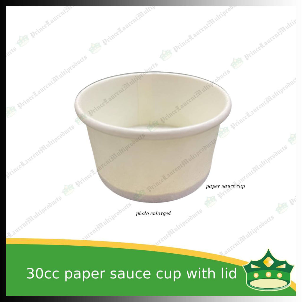 [100 pcs] 30ml paper sauce cup with plastic lid for sauces gravy ketchup condiments specimen cup 30 cc paper cup