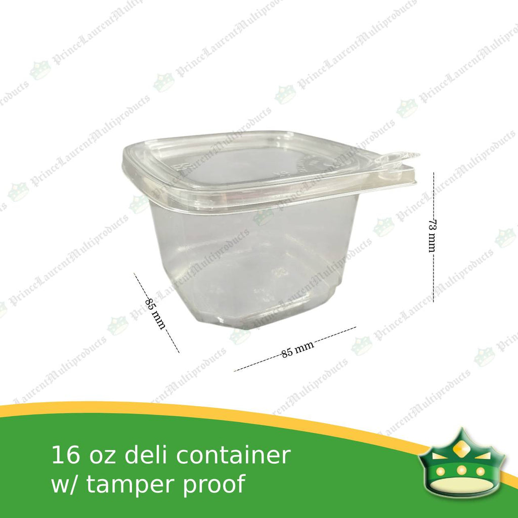 [50 pcs] clear deli square container 16oz with tamper proof lock to keep your food product fresh and safe
