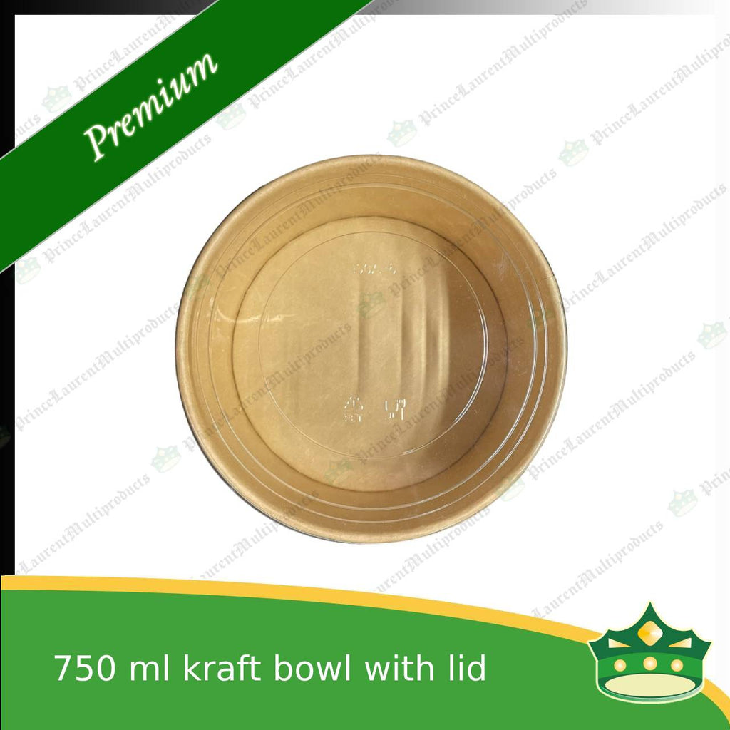 [50 pcs] kraft bowl with lid 750cc laminated wide mouth for salad, rice meal, other food products