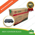 [150 pcs] iBox brand 4 division microwavable bento boxes black body clear cover for food packs & catering events parties meetings & many more