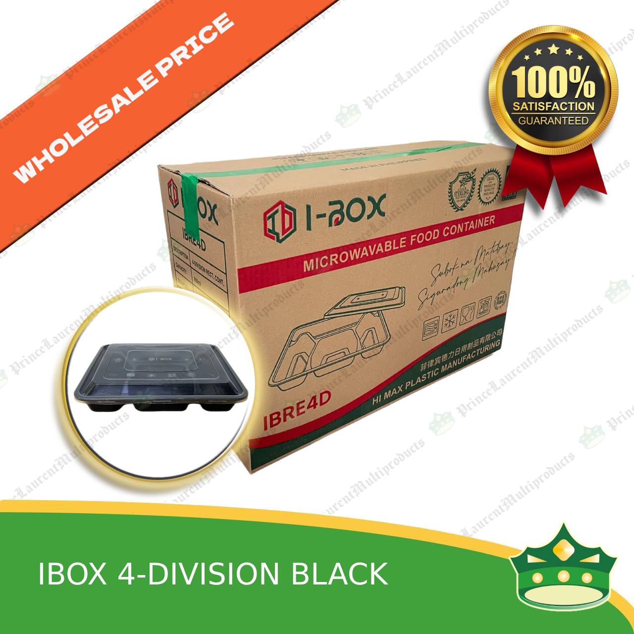 [150 pcs] iBox brand 4 division microwavable bento boxes black body clear cover for food packs & catering events parties meetings & many more