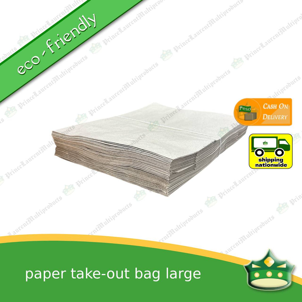 [100 pcs] paper take out bag LARGE for take away and delivery packaging perfect fit for paper food boxes