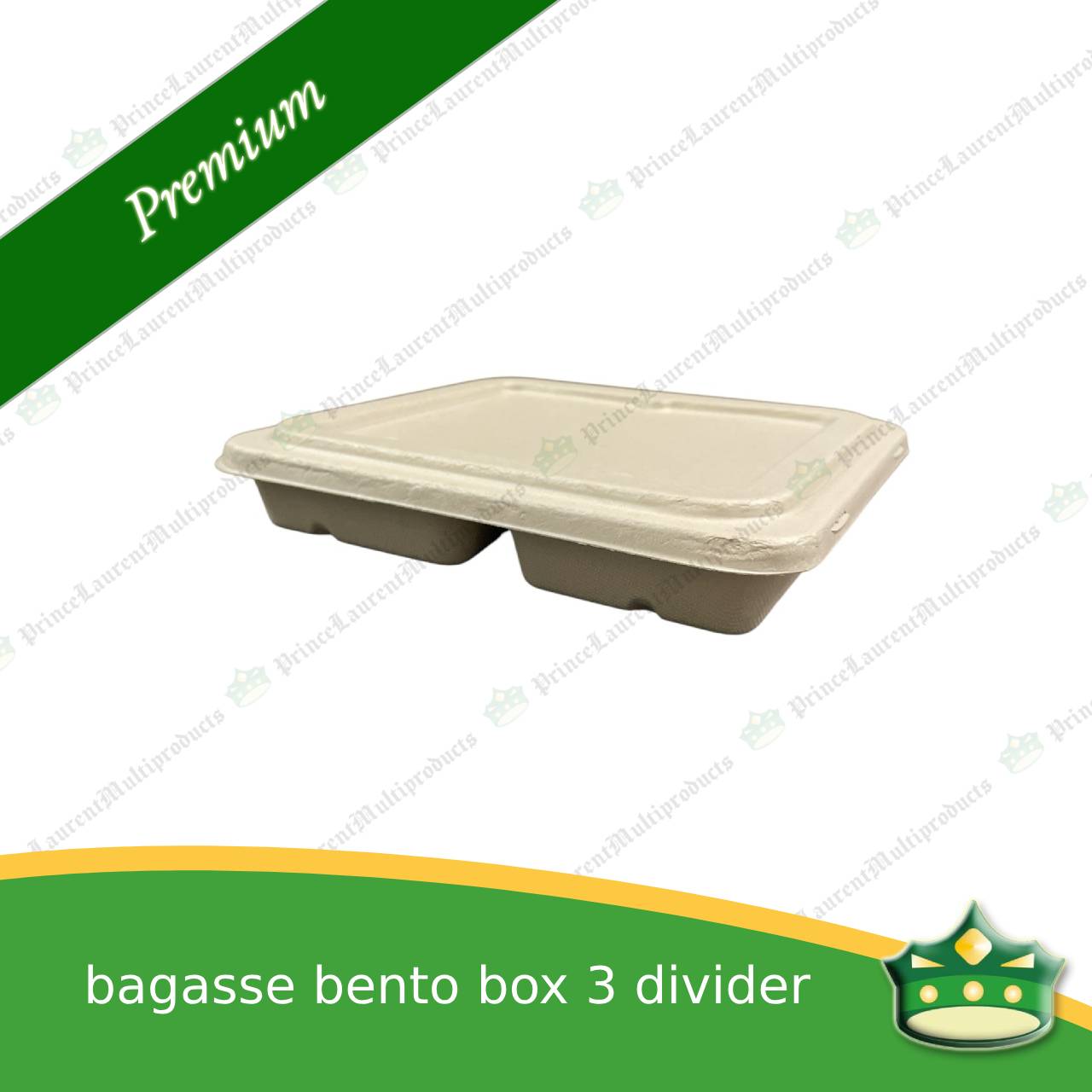 [50 pcs] bagasse bento box 3 division with lid for eco-friendly alternative on food take-outs, packed meals