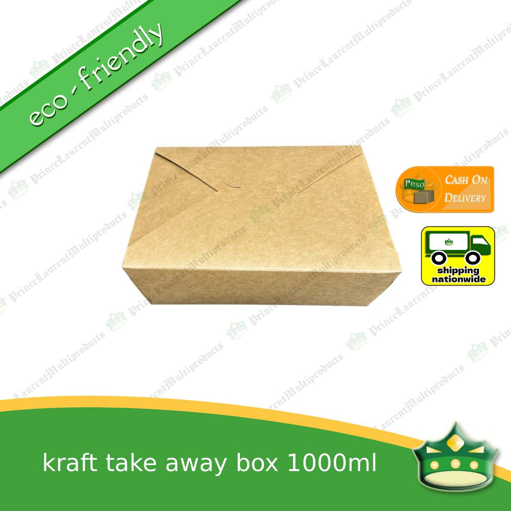 [50 pcs] takeaway box kraft 1000ml laminated for take-out meals, viands, snacks, noodes, pansit, ulam, rice toppings, fried chicken, chicken pops and other products, saucy food