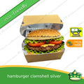 [50 pcs] Kraft silver laminated leak proof hamburger clamshell box for take-out meals, packed meals, rice toppings, noodles, pansit, merienda, ulam viands, siopao, small meals. Eco-friendly