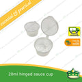 [50 pcs] 20ml hinged sauce cup clear microwavable plastic with attached lid for take out of sauce gravy specimen / sample cup