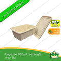 [50 pcs] bagasse rectangular container with lid 900ml, biodegradable, eco-friendly, disposable, kitchen use, household supplies.