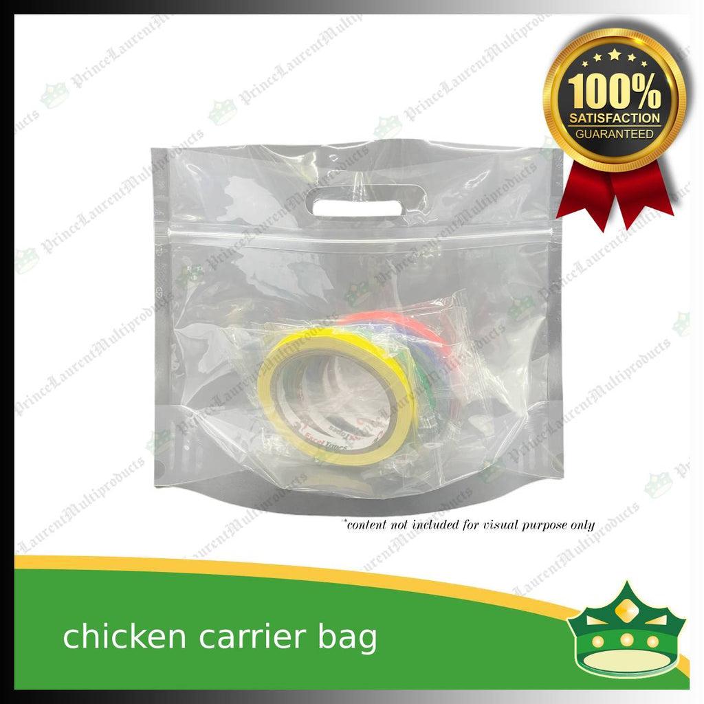[100 pcs] cpack chicken carrier bag translucent with ziplock 300x220x110mm for takeout of whole roast chicken