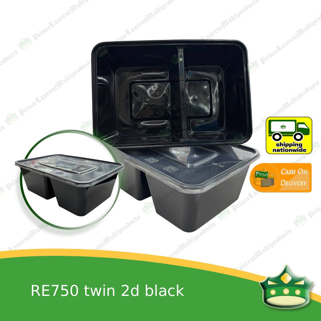 [1 case] re750 twin 2d BLACK microwavable container for packed meals, rice meal, packed lunch