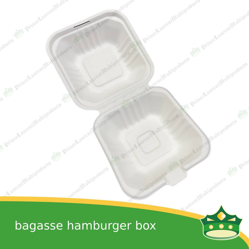 [50 pcs] bagasse hamburger square meal box paper take out food box compostable biodegradable take away boxes for hamburgers, sandwiches, meals, rice toppings, catering food