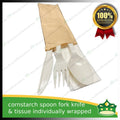 [25 sets] compostable cornstarch spoon fork knife & tissue individually wrapped biodegradable disposable for takeout utensils