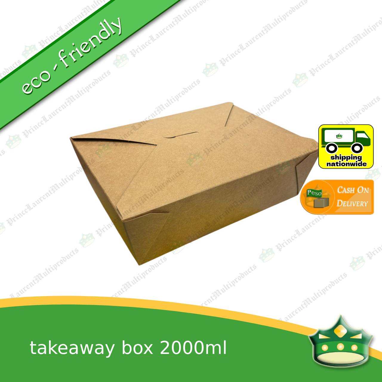 [50 pcs] takeaway box kraft 2000ml laminated for take-out meals, viands, snacks, noodes, pansit, ulam, rice toppings, fried chicken, chicken pops and other products, saucy food