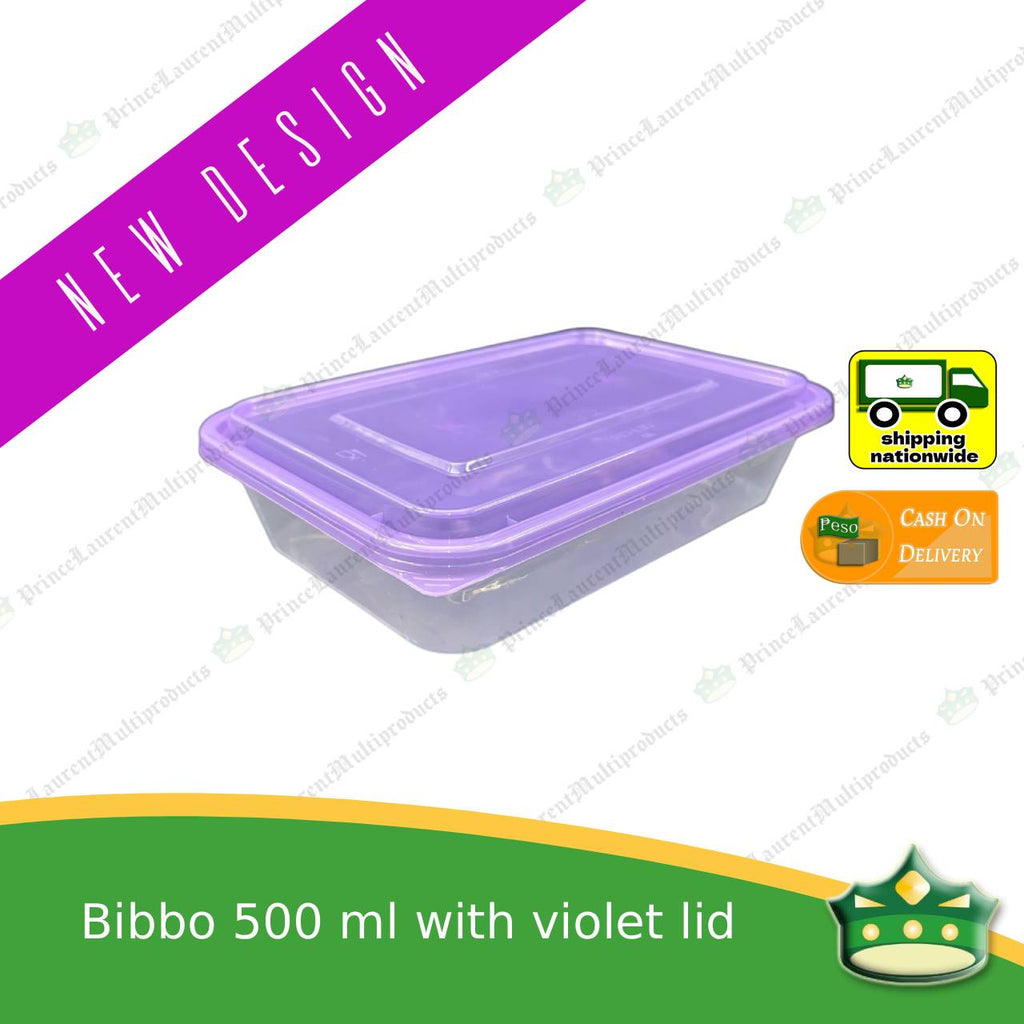 [10 pcs] Bibbo 500 ml microwavable container with VIOLET lid for packed meals, rice meal, packed lunch