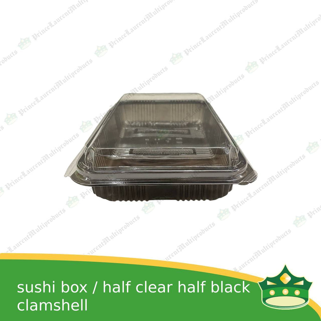 [50 pcs] sushi box clamshell half clear half black ssc-8