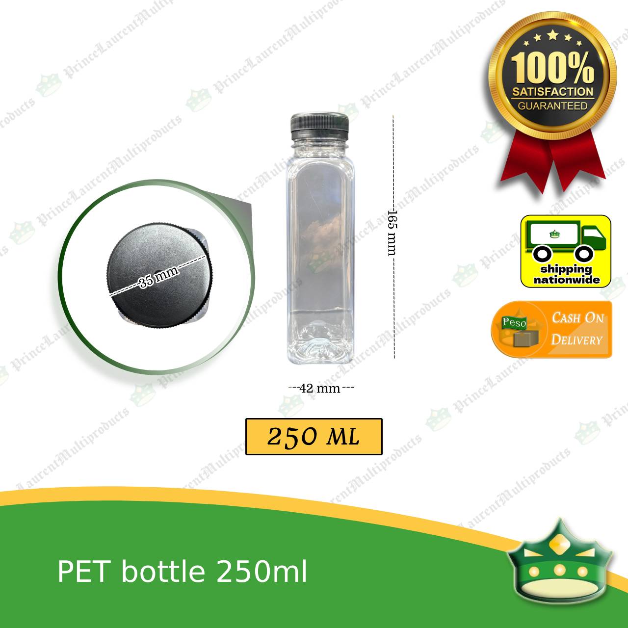 [1 pack] square PET bottles with black cap (250, 300, 330 & 500ml) as juice beverage or liquid container