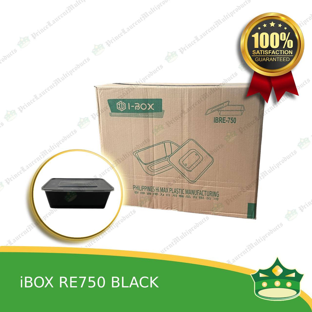 [300 pcs] IBOX brand re750 BLACK microwavable plastic rectangular containers take out for meals and other food products