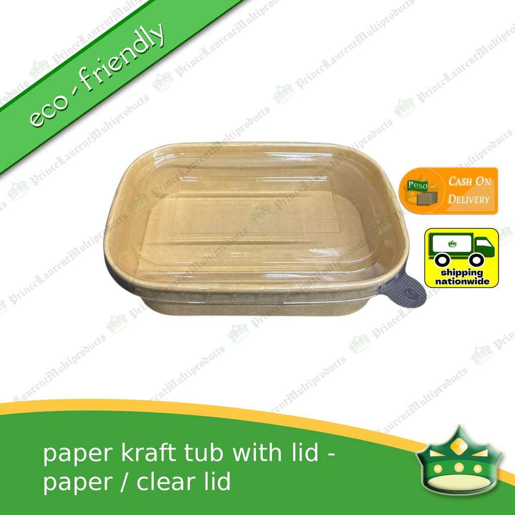 [50 pcs] kraft rectangular tub with paper lid or clear PET lid laminated for rice meal, other food products