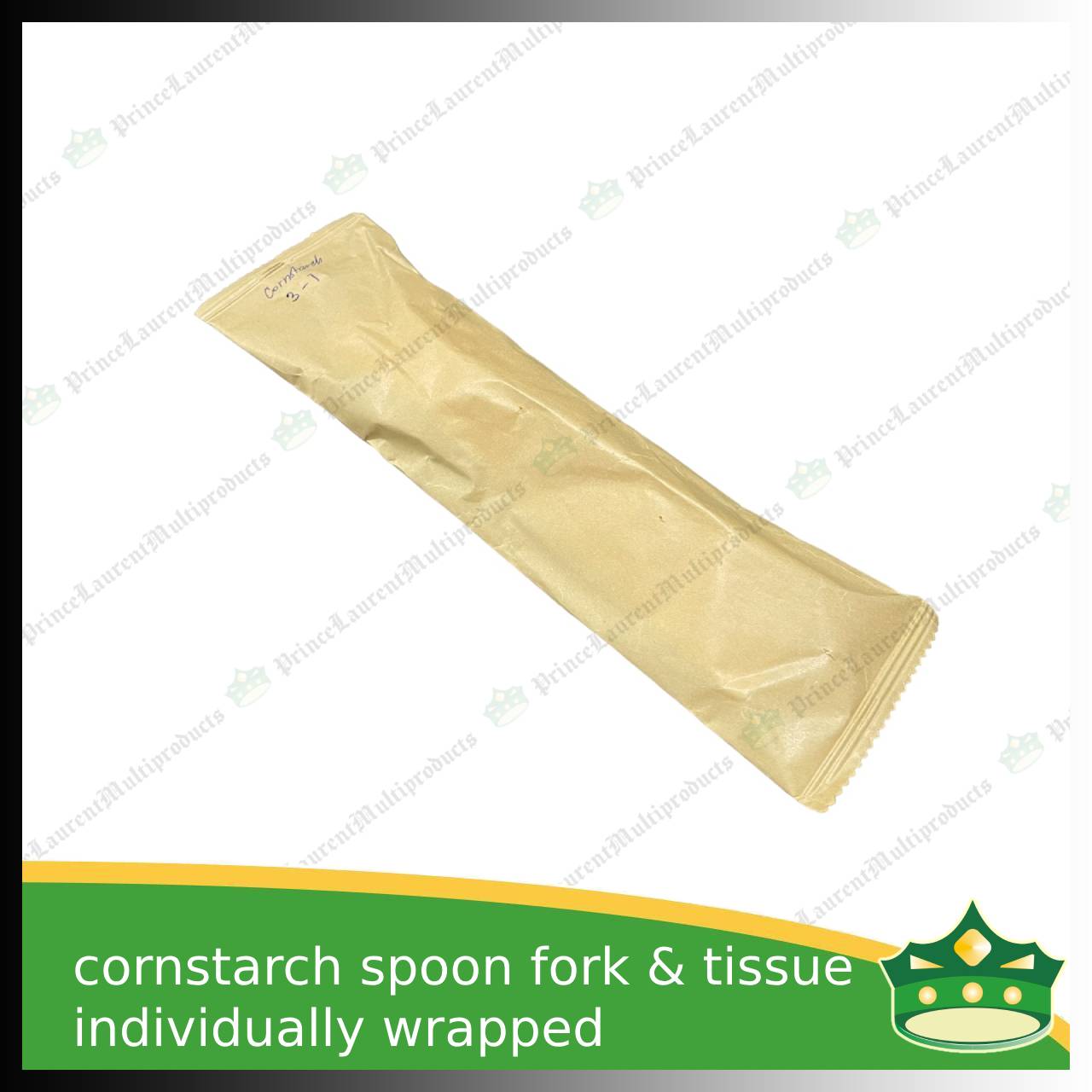 [25 sets] compostable cornstarch spoon fork & tissue individually wrapped biodegradable disposable for takeout utensils