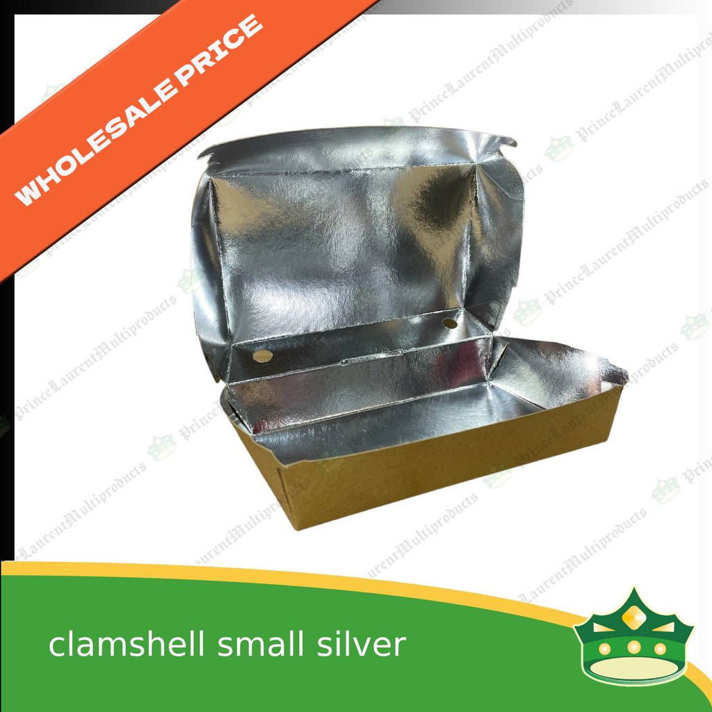 [1 case] paper clamshell small silver coated leak proof for take-out, packed meal, ulam viands, rice toppings, noodles, pansit, merienda