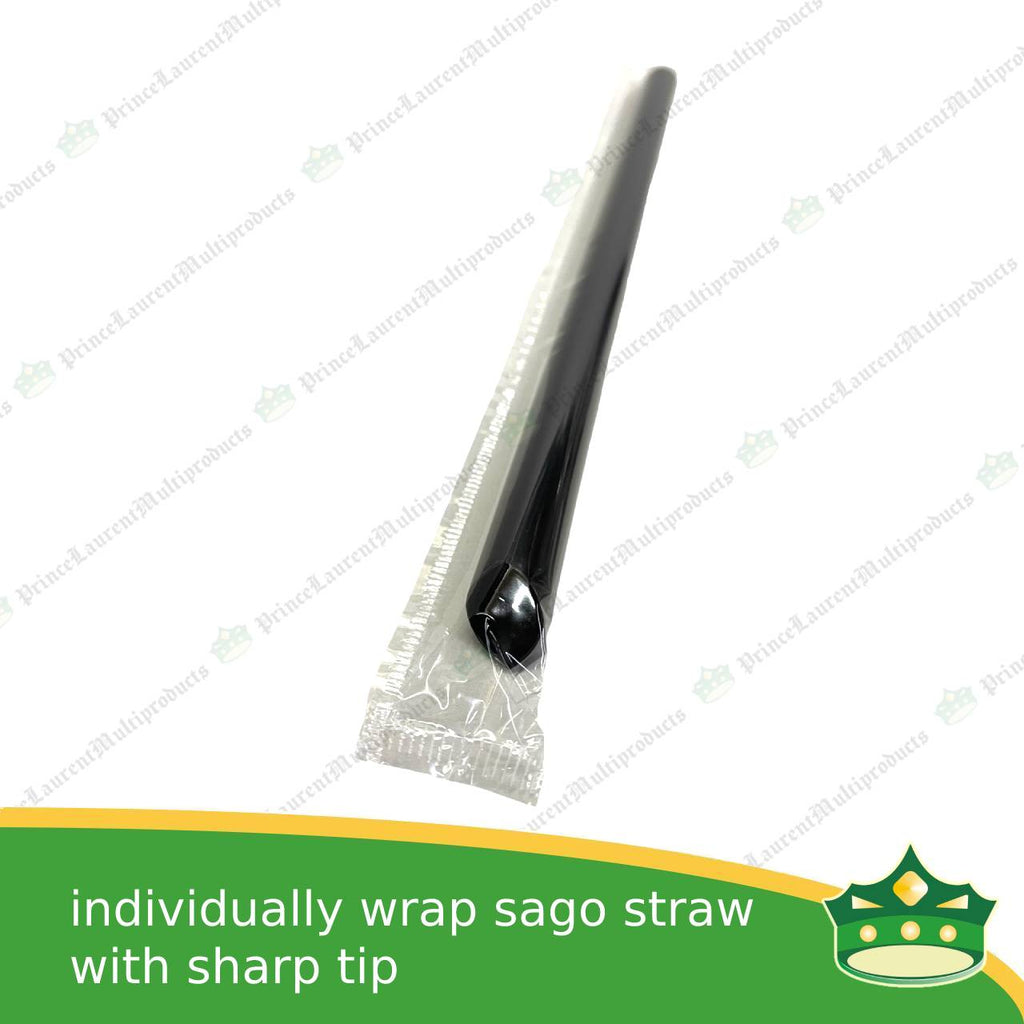 [100 pcs] plastic straw boba sago straw 12mm hole with sharp pointed tip with individual wrap for milktea, shakes, boba, cold drinks, juices, milkshakes