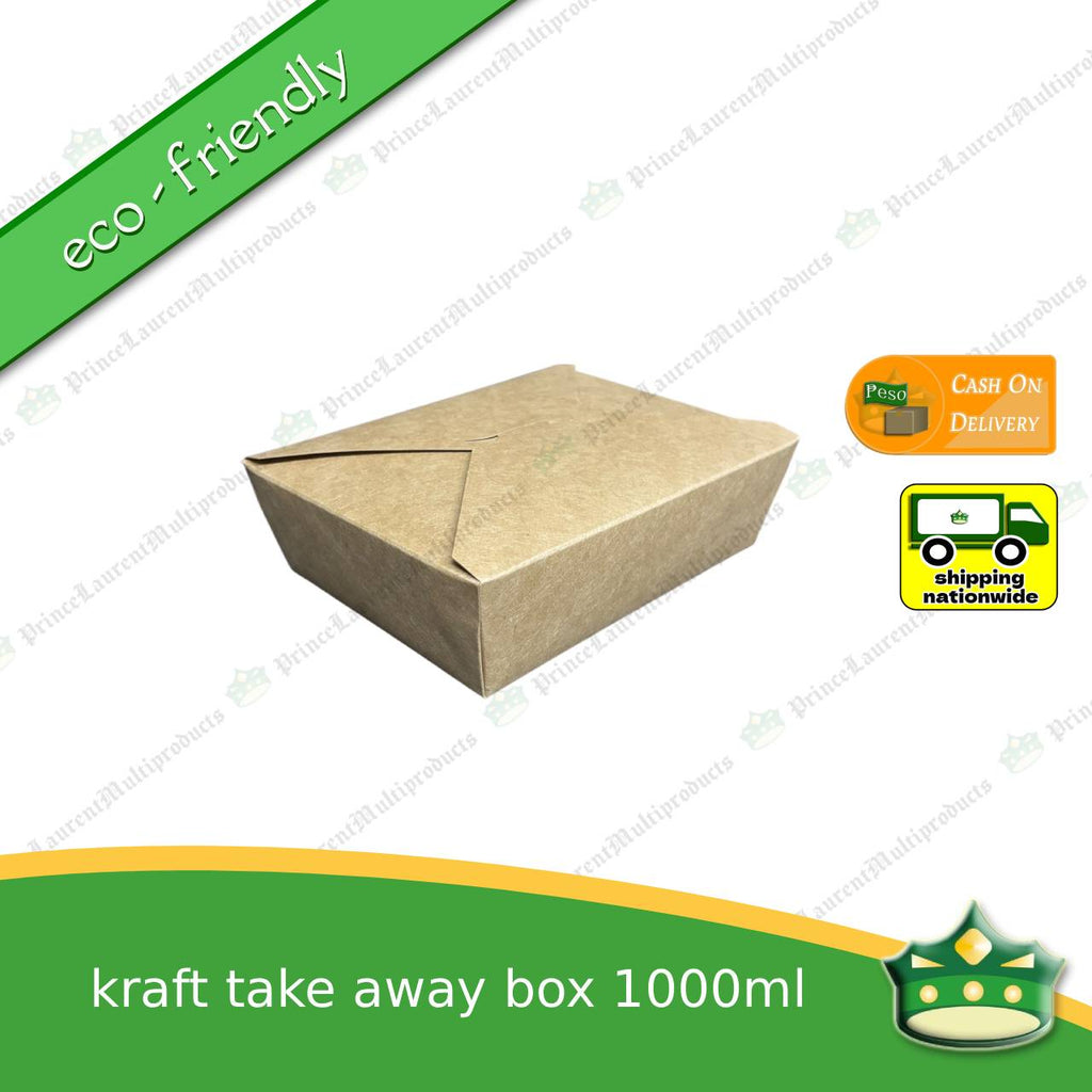 [50 pcs] takeaway box kraft 1000ml laminated for take-out meals, viands, snacks, noodes, pansit, ulam, rice toppings, fried chicken, chicken pops and other products, saucy food