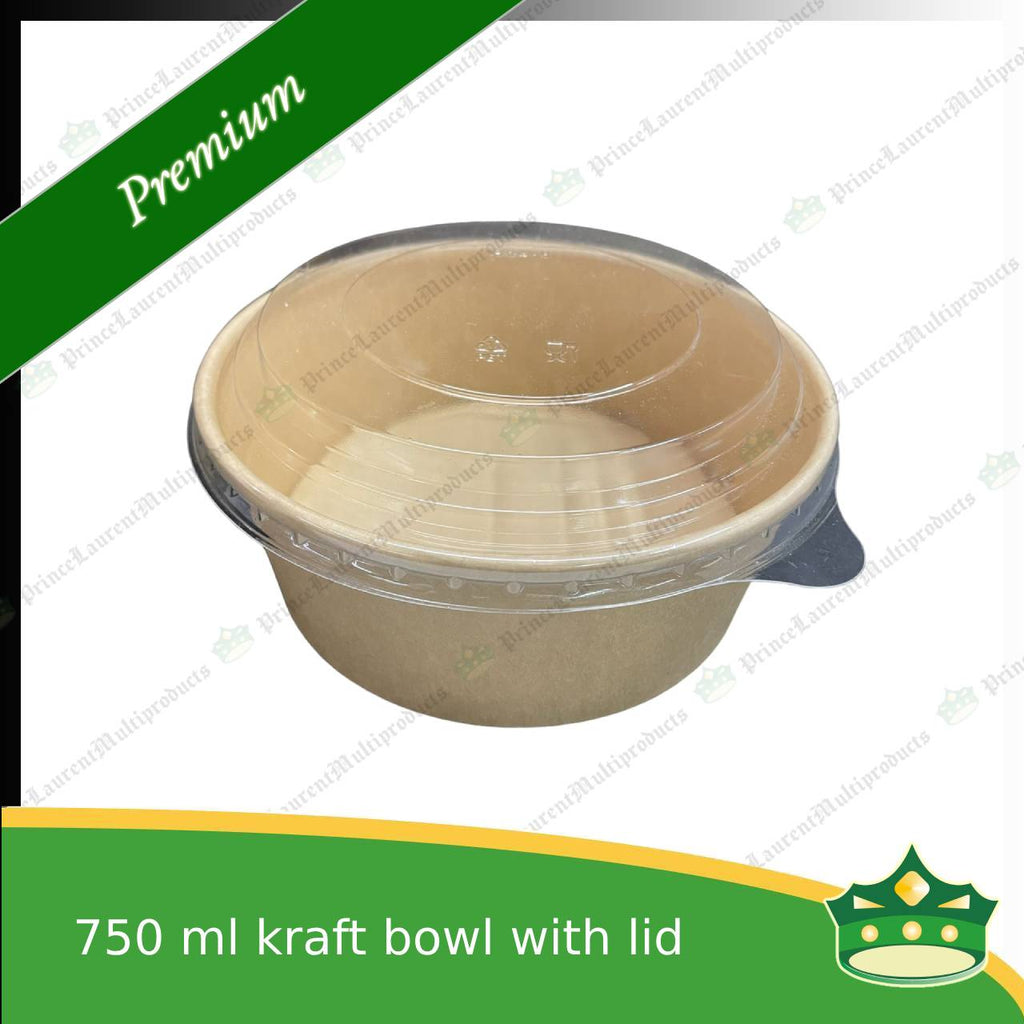 [50 pcs] kraft bowl with lid 750cc laminated wide mouth for salad, rice meal, other food products