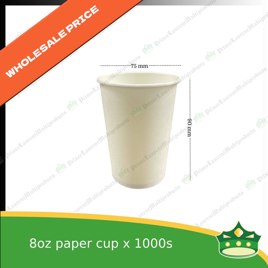 [1000 pcs] 8oz paper cup plain white 75mm good quality food grade for drinks, hospitality industries and services