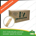 [1 case] 2in1 wooden spork & table napkin paper wrapped set for easy on the go disposable cutleries