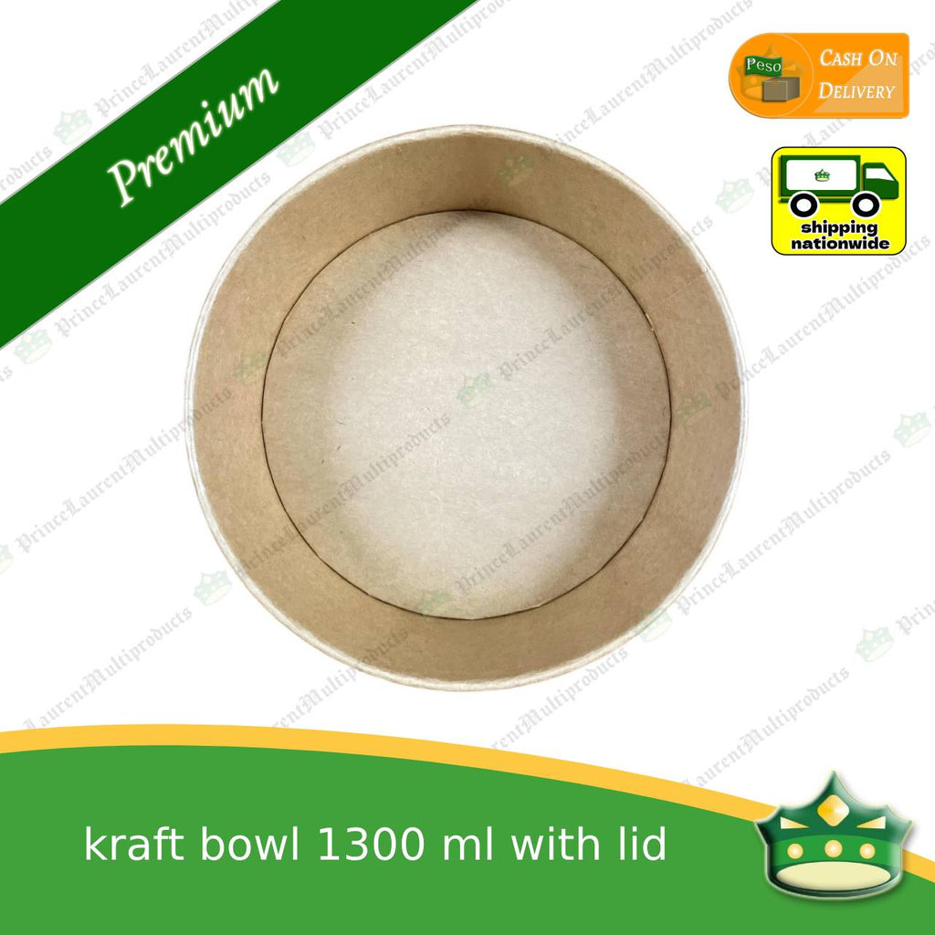 [50 pcs] kraft bowl with lid 1300cc laminated wide mouth for salad, rice meal, other food products