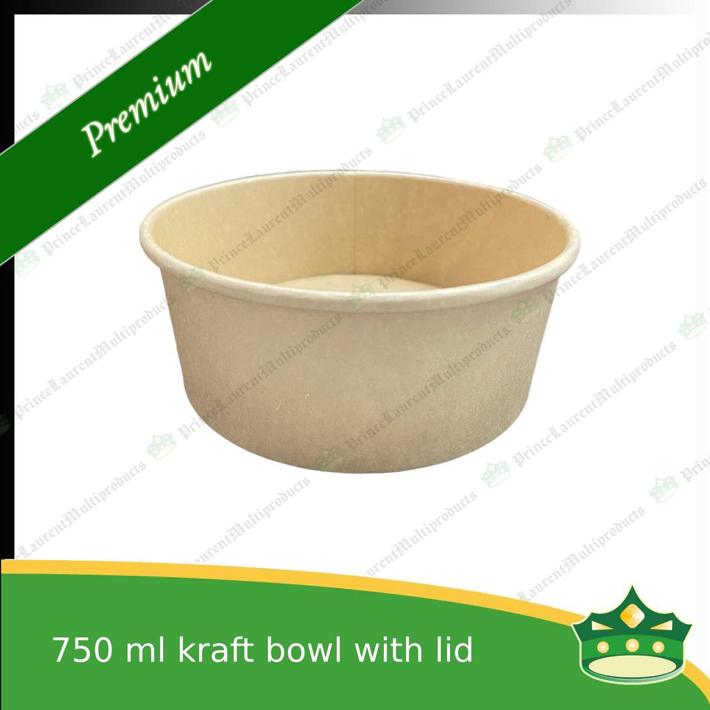 [50 pcs] kraft bowl with lid 750cc laminated wide mouth for salad, rice meal, other food products