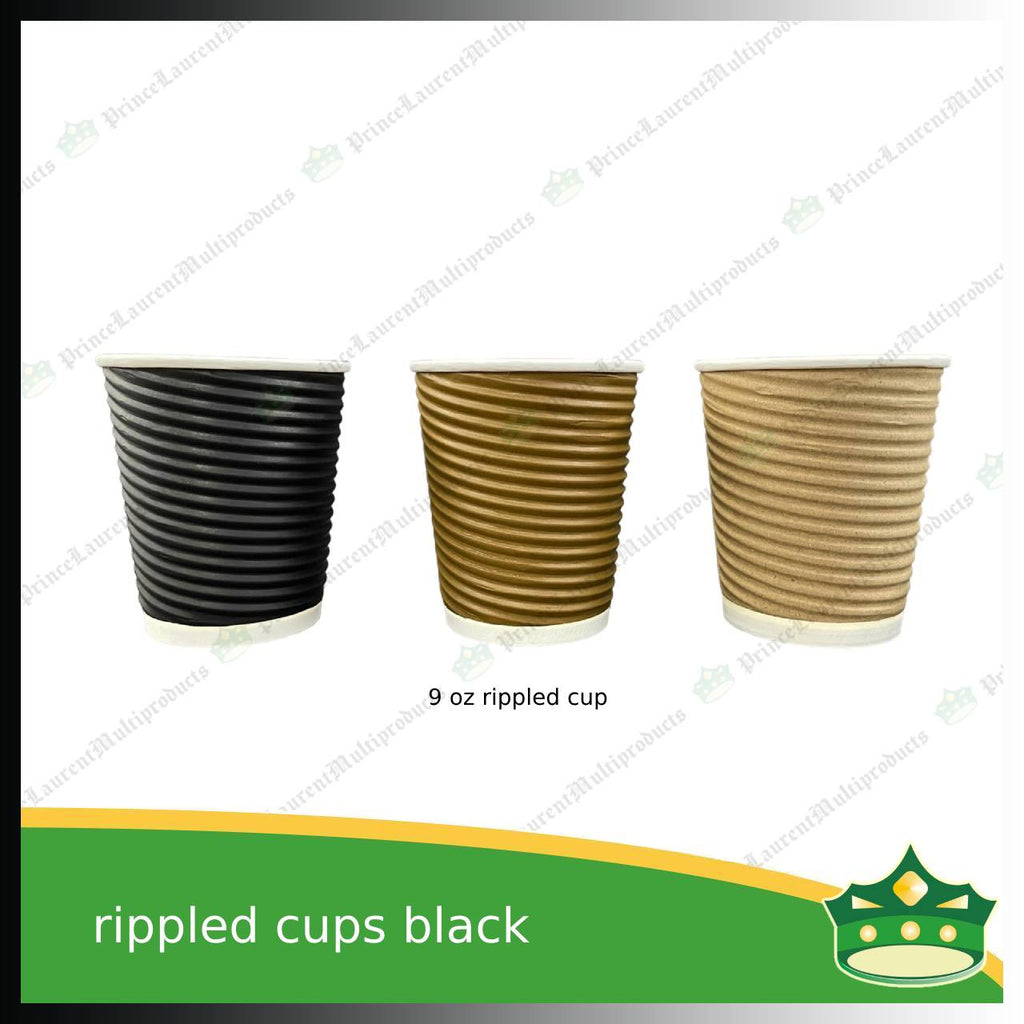 [25 pcs] rippled coffee cup black 9oz or 14oz for brew coffee, brew tea, hot chocolate or any hot beverages