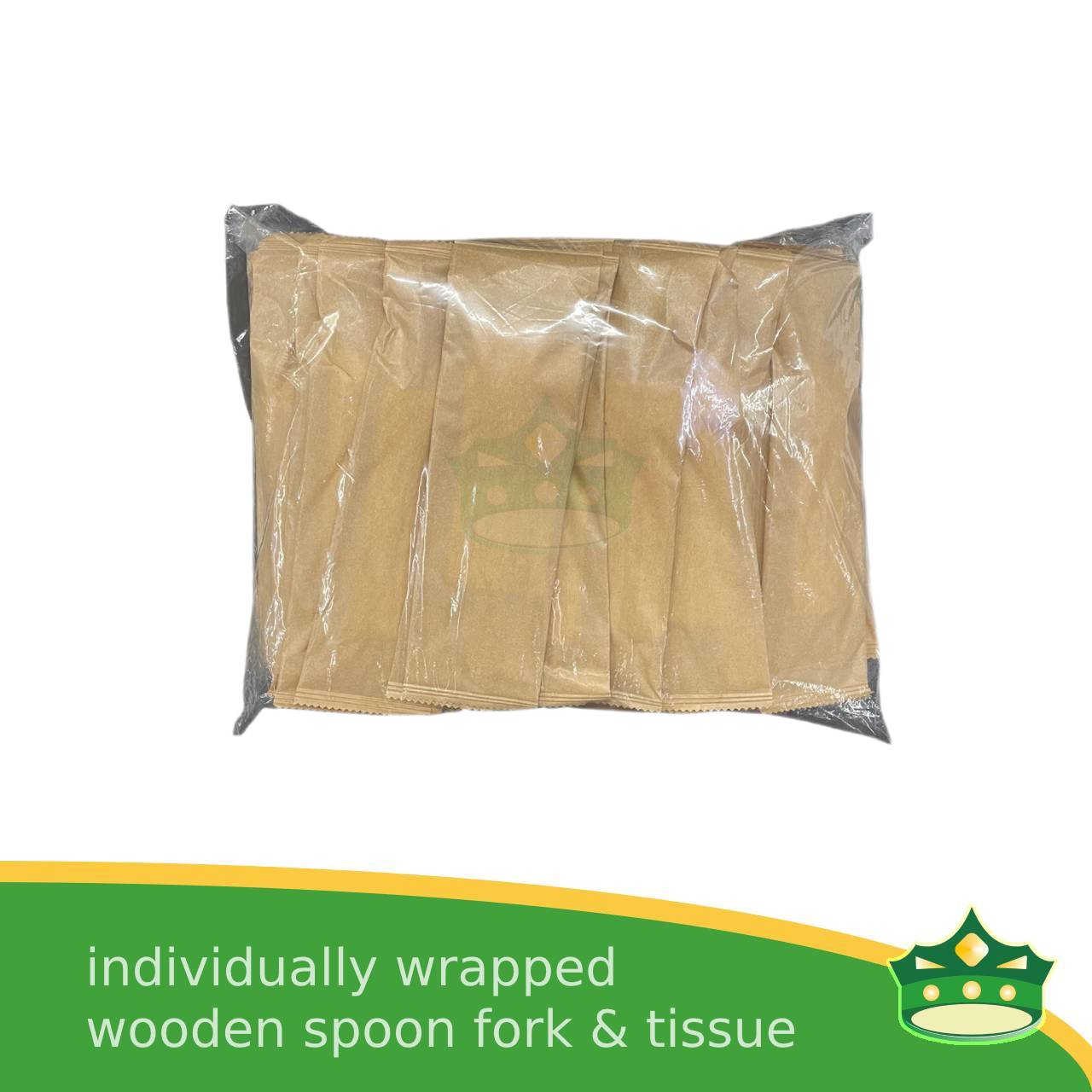 [50 pcs] wooden spoon fork & napkin paper wrapped set for easy on the go disposable cutleries
