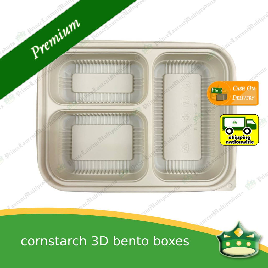 [50 pcs] cornstarch 3D bento box compostable food box biodegradable meal box