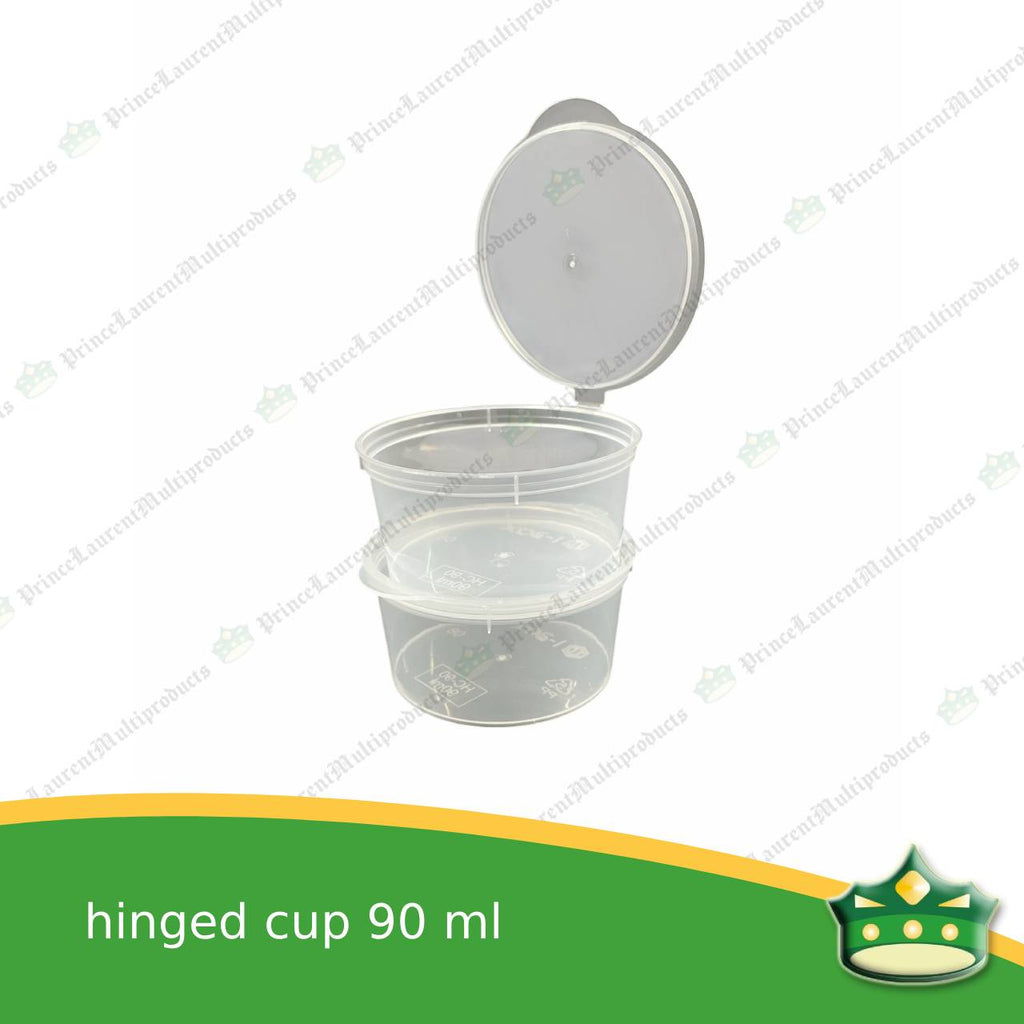 [50 pcs] 90 ml hinged sauce cup clear microwavable plastic with attached lid for take out of sauce gravy specimen / sample cup