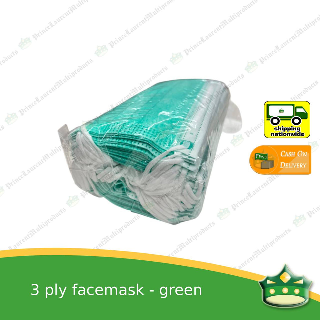 [50 pcs] Green 3-ply face mask for food service and hygiene