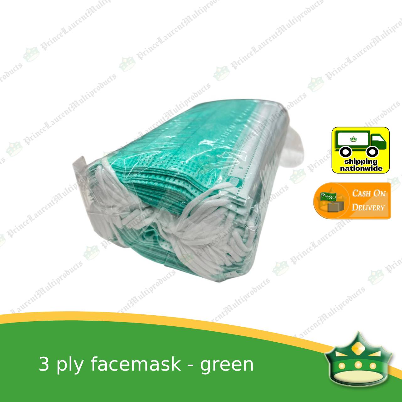 [50 pcs] Green 3-ply face mask for food service and hygiene