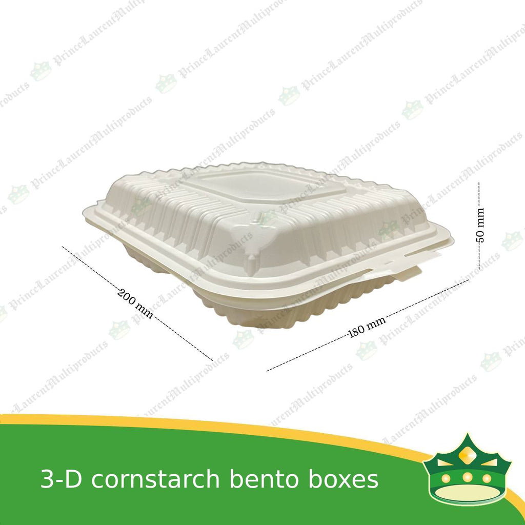 [50 pcs] 3 division compostable cornstarch bento box biodegradable meal box
