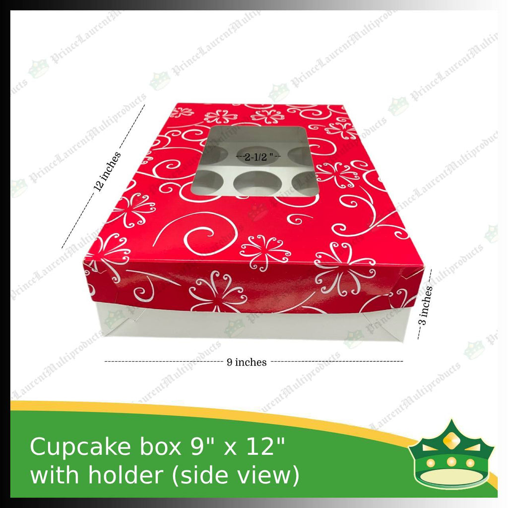[20 pcs] cup cake holder box by 12 holes 9x12x3 inches plain red or printed ornaments