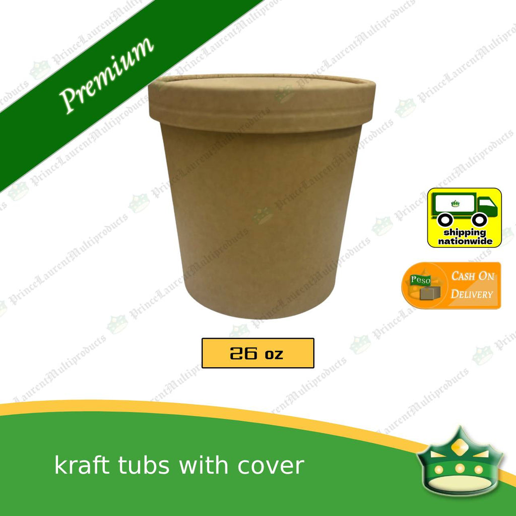 [50 pcs] kraft tub with kraft lid for take-out or paper container of ice cream. salads, meals, soup, cookies, pastries
