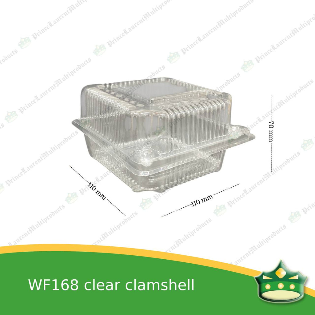 [100 pcs] clear square clamshell WF-168 clearview food containers for any food products, sliced cakes, pastries, cookies.