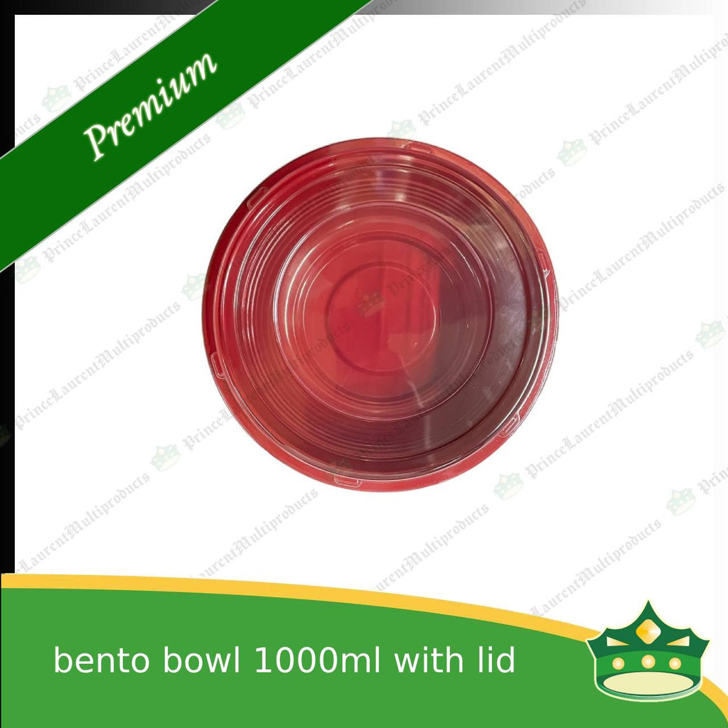 [50 pcs] ramen bowl bento bowl 1000ml red and black bottom with clear lid for noodles ramen