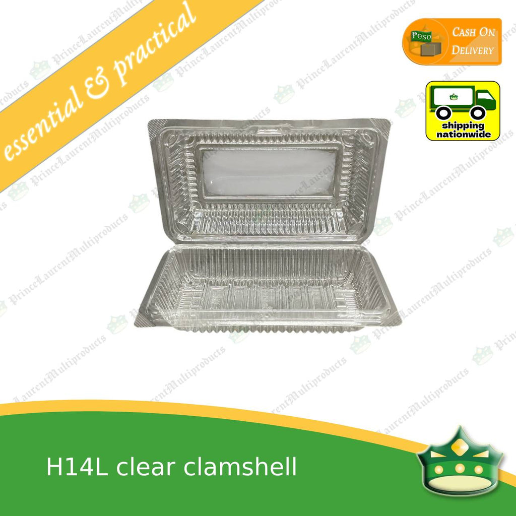 [100 pcs] clear elongated clamshell H14L clearview food containers for any food products, rolled cakes, graham bars