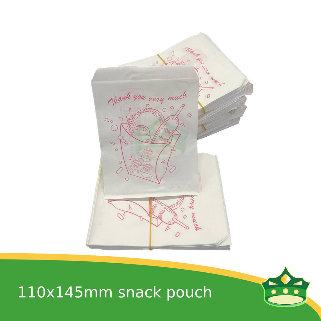 [100 pcs] Greaseproof paper bag with print for cookies, French fries, hotdog, chicken chops, fried squid, hash browns