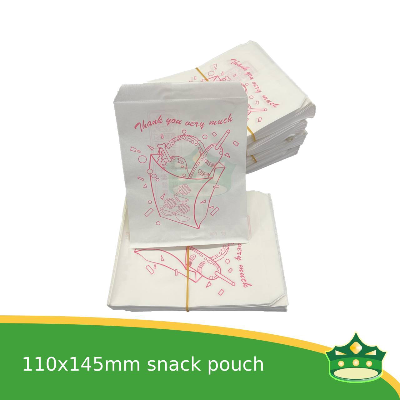 [100 pcs] Greaseproof paper bag with print for cookies, French fries, hotdog, chicken chops, fried squid, hash browns